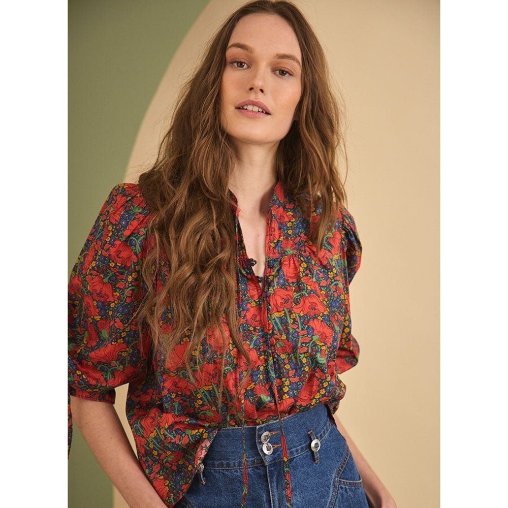 Hunter Bell Liberty Fabric Rory Top in Clementine, Luxury Cottage Boho Large NWT